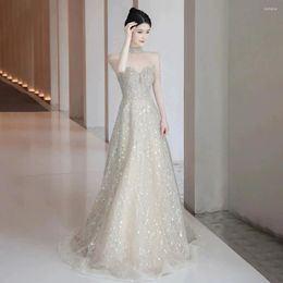 Party Dresses Halter Tassel Beading Cocktail Sequins Light Champagne Backless A-Line Graceful Floor Length Woman Evening Gowns