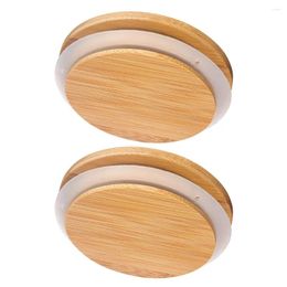 Storage Bottles 2 Pcs Silicone Can Lids Bamboo Wood Sealing Cover Round Top Bottle Cereal Holder Container Glass Jar