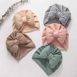 Hair Accessories Lovely Bowknot Knitted Baby Hats Cute Solid Baby Girls Boys Turban Bonnet Soft Newborn Infant Cap Kids Lace Beanies Headwraps Y240522