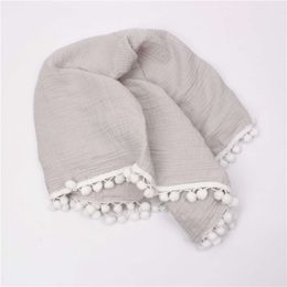 Muslin Newborn Pompom Swaddle Wrap Cotton Gauze Soft Baby Receiving Blanket For Stroller Toddler Infant Bath Towel