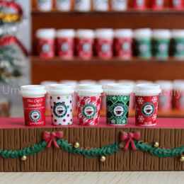 Miniature Dollhouse Mini Christmas Coffee Mugs Pretend Play Doll House for s Food Cup Kids Kitchen Toy Set