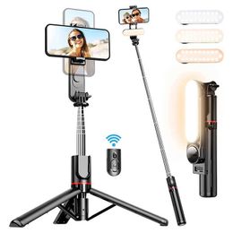 Selfie Monopods portable wireless Bluetooth mobile phone telescopic selfie stick tripod with filling light suitable for Tiktok video live streaming d240522