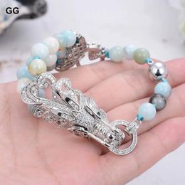 Strand GuaiGuai Jewellery 8" 8MM Multi Colour Amazonite Bracelet Dragon CZ Pave Connector