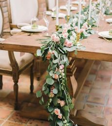 Dense Leaf Artificial Eucalyptus Garland Faux Silk Leaves Vines Handmade Garland Greenery Wedding Backdrop Arch Wall Decoration5810808