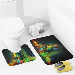 Bath Mats Bathroom Rugs Sets 2 Piece Cool Music Absorbent U-Shaped Contour Toilet Rug