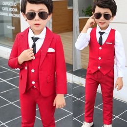 Spring Autumn Formal Children Solid Suit Set Boys Party Host Wedding Costume Little Kids Blazer Vest Pants Clothing Sets 240521