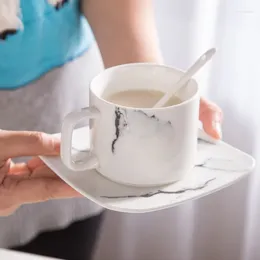 Mugs Marble Coffee Cups And Saucers Set Of Three Breakfast Milk Tea Water Spoons