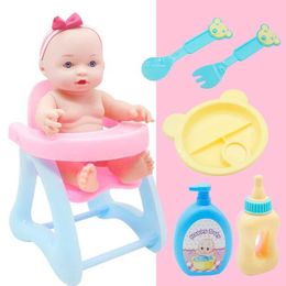 Dolls 9-inch baby doll reality girl doll with detachable headwear large chair tableware shampoo milk bottle 6-piece cute doll game set S2452202 S2452203