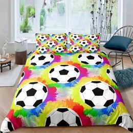 Bedding sets Football Duvet Cover Sports Theme Ball Games Set Kids Basketball Hockey Comforter Twin for Boys Girls Room Decor H240521 NQM0