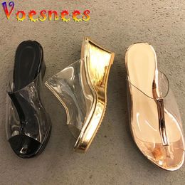 Slippers 2024 Woman Shoes Transparent Stitching Half Surrounded Roman Wedges Platform Wearable Non-Slip Women Party Sandals