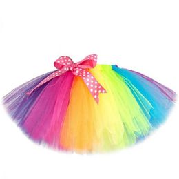 Skirts Rainbow Tutu Skirt for Girls Princess Dance Tutus Toddler Kids Fluffy Tulle Skirts for Birthday Party Baby Girl Costume 0-14Y Y240522