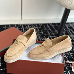 Suede Loafers Moccasins Dress Charms Embellished Walk Slip on Flats Women Luxury Designers Same Style for Men and Women Fashion Casual Shoes