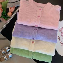 New Arrival Spring Autumn Baby Girls Coats Breathable Solid Color Single Breasted Knitted Sweaters Toddler Cardigans L2405