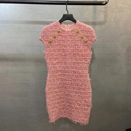 Party Dresses Fashion Knit Metallic Dress For Women High Quality Pink Fancy Bodycon Back Zipper O-Neck Short Sleeve Slim Mini Lady