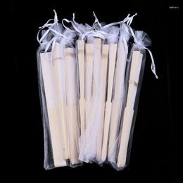 Decorative Figurines 10x Fan In White Silk Fabric Bamboo With Gift Bag Muslin For Wedding Personalised Dancing Writing Painting