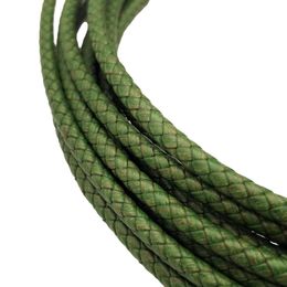 Aaazee Distressed Green Leather Braided 5mm Round Leather Strap Bolos Cord for Bracelet Making