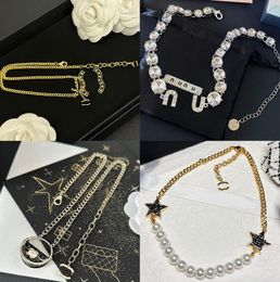 Luxury Designer Necklace Brand Letter Pendant Diamond Pearl High Quality Copper 18K Gold Necklaces Chains for Men Women Wedding Jewelry Without Box