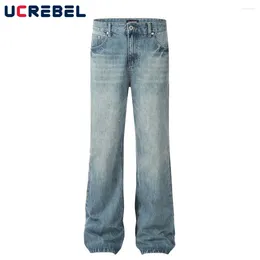 Men's Jeans Washed Distressed Blue Mens Summer High Street Straight Loose Denim Pants Men Trousers