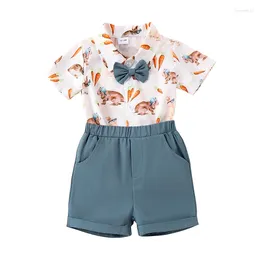 Clothing Sets Baby Boys Easter Outfit Shorts Short Sleeve Lapel Print Tops And Solid Color