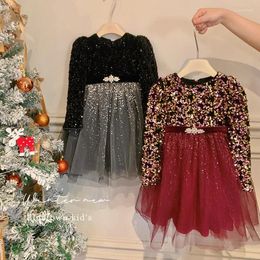 Girl Dresses 23 Christmas Year Festival Sequined Mesh Skirt Girls' Princess Dress Birthday Performance