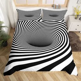 Bedding sets Stripes Illusion SetGeometric Arrangement Duvet Cover for Kids Teen Boys GirlsVisual Art Comforter Decor Room H240521 C9XB