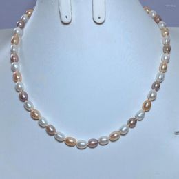 Chains 6-7mm Natural Water Drop Shape Freshwater Pearl Necklace Mixed Colour White Pink Purple Chain For Women
