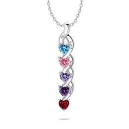 Personalisierte Sterling-Silber-Mütter Namen Halskette mit 1-6 simulierten Geburtssteinen Custom Heart Pendant Halskette Personalisierte Mutter Halskette für Weihnachten