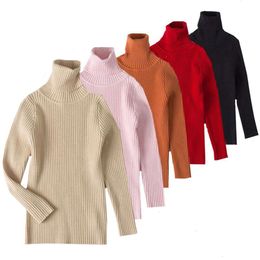 2023 Girl Kids Turtleneck Autumn Winter Warm Baby Girls Sweater Slim Basic Knitted Pullove L2405