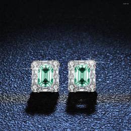 Dangle Earrings 18K Gold For Women Four-prong Emerald Leaves PT950 Platinum 2 Carat Moissanite Square Green Diamond