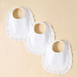 Bibs Burp Cloths 3 baby girl Saliva towels 100% pure cotton soft and comfortable lace white simple 0-2 years old d240522