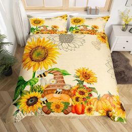 Bedding sets Yellow Sunflower Comforter Set Butterfly for Kids Girls Teens WomenCountry Floral Quilt Duvet Sets 2 Cases H240521 RADB