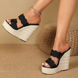 Eilyken Fashion Weave Solid Platform Wedges Slippers Sandals Women Summer Peep Toe Female Shoes Zapatos Mujer 240511