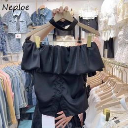 Women's Blouses Neploe Summer Sweet Slash Neck Ruffles Shirts Women 2024 Slim Fit Split Blusas Mujer Y2k Off Shoulder Short Sleeve