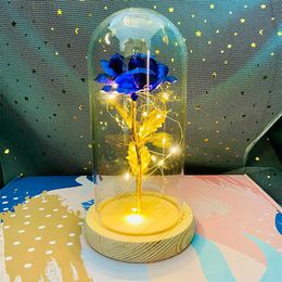 Decorative Objects Figurines Led Galaxy Rose Eternal 24k Gold Foil Flower with string lights and box artificial flower Valentines Day gift H240521 FKSC