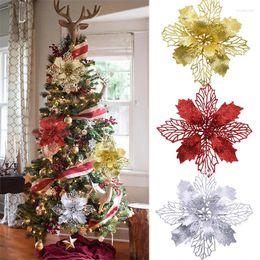 Decorative Flowers 5Pcs 16cm Big Flower Head Artificial Glitter For Christmas Tree Ornament Fake Year Home Decoration