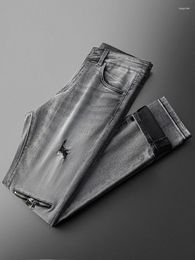 Men's Jeans JSBD-NZ Summer High End Yuppie Make Old Smoke Grey Retro Ripped Slim Straight Leg For Men