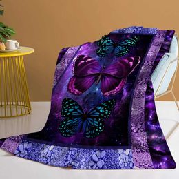 Bedding sets Butterfly Throw Blanket Purple and Blue Design for Kids Adults Cozy Couch Sofa Bed Living Room H240522