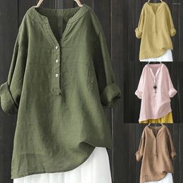 Women's Blouses 5XL Large Size Cotton Linen For Women Casual Solid Colour Tops Long Sleeve Breathable Shirts 2024 Chemises Et