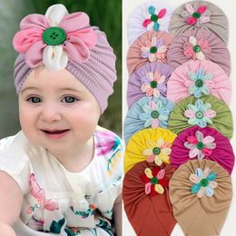 Hair Accessories Color Flower Baby Turban Cap Infant Indian Hat Newborn Elastic Headscarf Fashion Kids Hair Accessories 0-3 Years Toddler Beanies Y240522