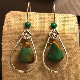 Dangle Earrings Creativity Hand Engraved Pattern Hanging Waterdrop Green Stone Hook Drop For Women Engagement Party Jewelry