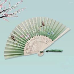 Decorative Figurines Chinese Vintage Folding Fan Colorful Silk Hand Tassel Elegent Bamboo Shank Classical Dance Home Decoration Accessories