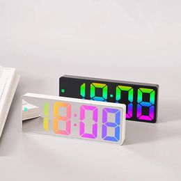 Led Mirror Digital Alarm Clock 1224 Hours Adjustable Brightness Colorful Large Screen Desk Clocks Bedroom Desktop Decoration 240514