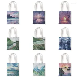 Storage Bags Women Canvas Shoulder Bag Landscape Books Daily Shopping Students Book Handbags Large Tote For Girls