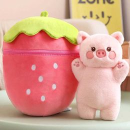 Plush Dolls 30-80cm plush toy filled with soft rabbit and pig hidden in strawberry bag creative fruit animal pillow toy gift H240521 TA4G