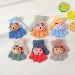 1Pair Winter Knitted Children's GlovesWarm Soft Rabbit Wool Cartoons Kids Gloves Child Full Finger Boys Girls Mitten For 3-10 Y L2405