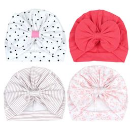Hair Accessories Cute Bows Baby Turban Hat Soft Cotton Kids Baby Girls Hats Beanie Striped Newborn Cap Bonnet Headwrap Infant Caps Y240522