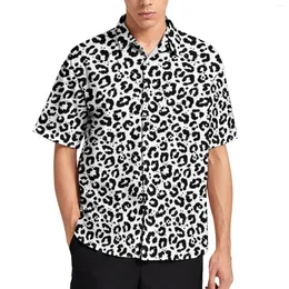 Men's Casual Shirts Black White Leopard Print Shirt Snow Cheetah Beach Loose Hawaiian Y2K Blouses Short Sleeves Design Oversize Clothes