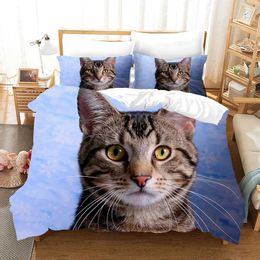 Bedding sets Cute Pet Cats 3d Printed Set Home Decor Bedspread Polyester Animals Bedclothes Soft Duvet Cover with case H240521 DV7Y