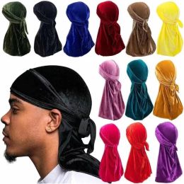 Scarves Unisex Men Women Durag Do Doo Du Rag Velvet Breathable Bandana Hat Scarf Long Tail Headwrap 2021 Chemo Cap Solid Colour Headwear LL