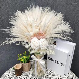 Decorative Flowers Dried Flower Bouquet Pampas Grass White Fake Decorations Artificial Rose Boho Decor Home Table Wedding Arrangements